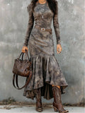 Vintage Polyester Flare Hem Midi Dress（Includes belt）