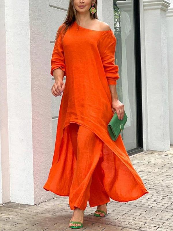 Fashionable Solid Color Two-piece Set